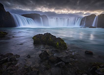Godafoss waterfall near Fossholl in Bardardalur Valley, Nordurland eystra (Northeast Iceland), Iceland